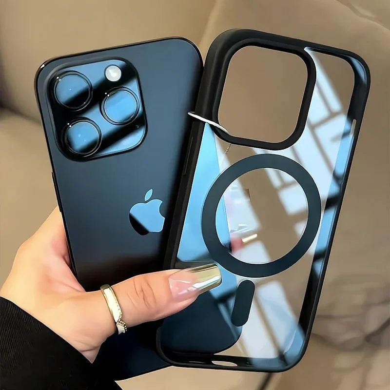 New Black Transparent Magsafe Magnetic Case For iPhone 16 15 14 13 12 11 Pro Max Wireless Charging Acrylic Hard Protect Cover