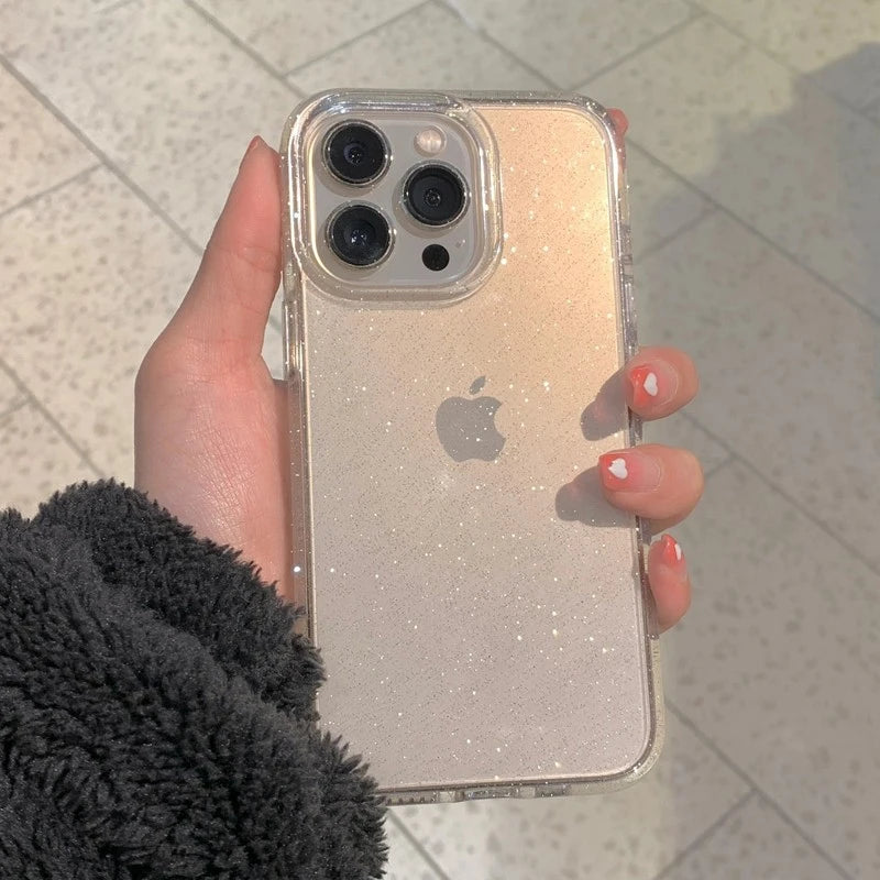 Luxury Clear Glitter Case For iPhone 16 15 14 13 12 11 Pro Max X XS Max XR 7 8 Plus Soft Transparent Silicone Cover